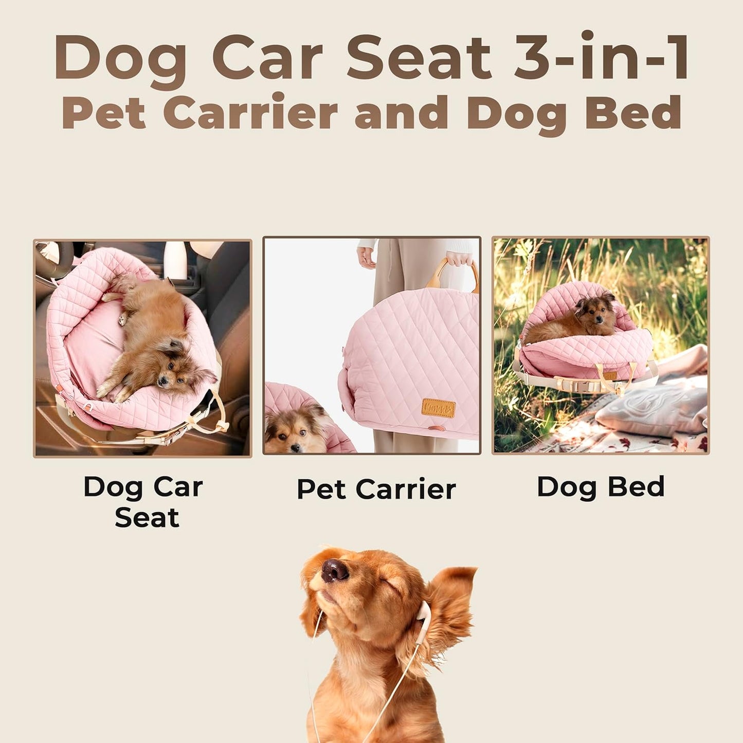 Dog Car Seat for Small Dogs ā 3-In-1 Travel Carrier, Booster & Dog Bed for Car ā Washable, Anti-Slip, Safety Straps ā Fits Front & Back Seats ā Cozy Pet Car Seat up to 25 Lbs ā Pink