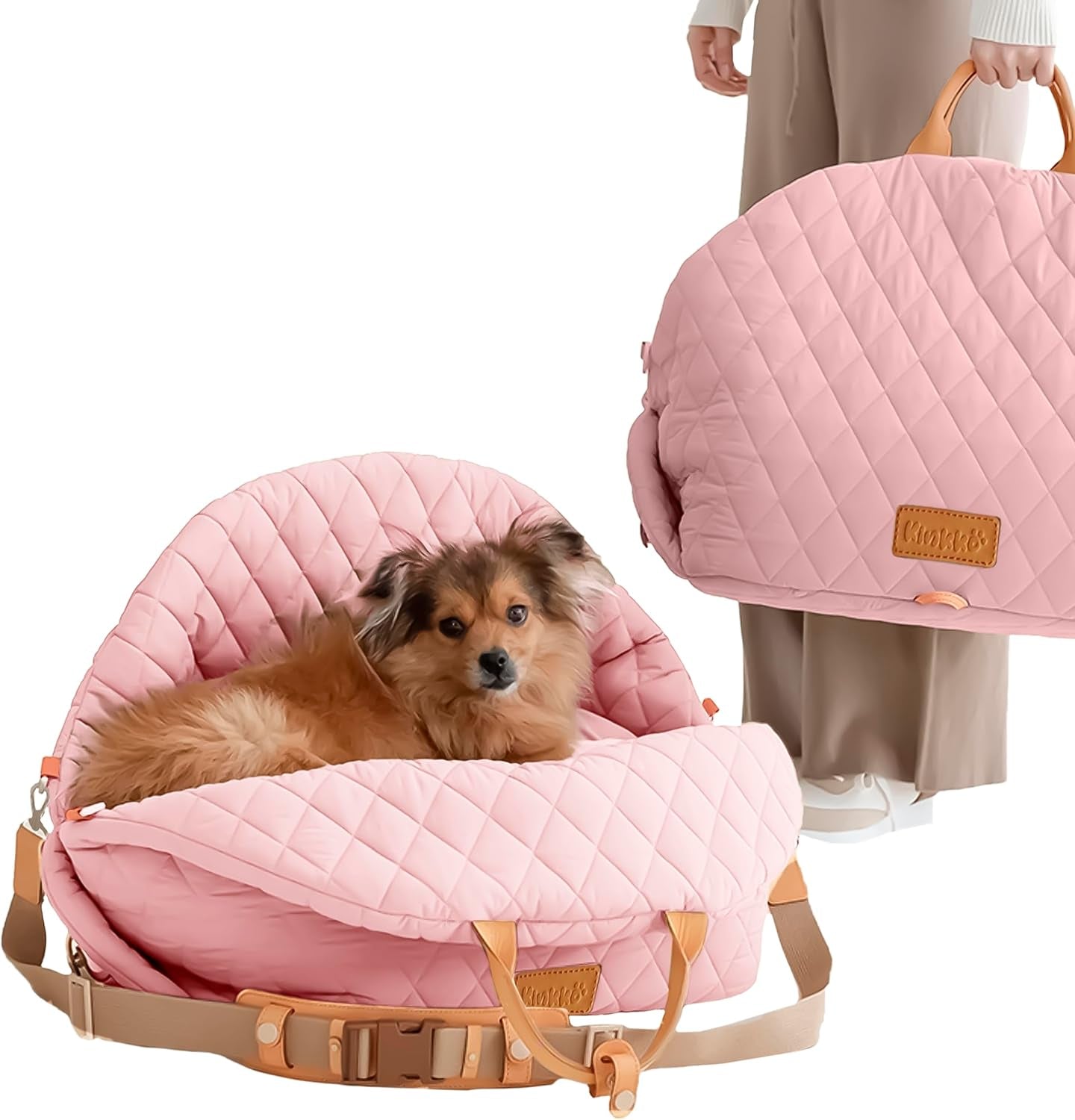 Dog Car Seat for Small Dogs ā 3-In-1 Travel Carrier, Booster & Dog Bed for Car ā Washable, Anti-Slip, Safety Straps ā Fits Front & Back Seats ā Cozy Pet Car Seat up to 25 Lbs ā Pink