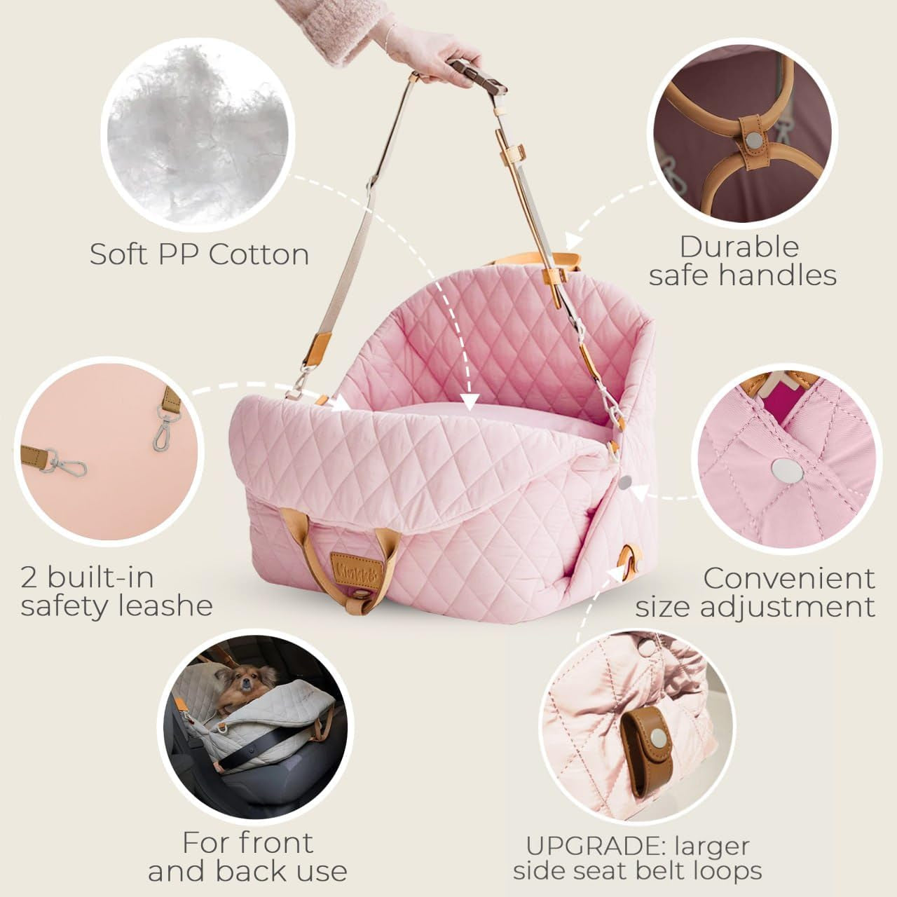 Dog Car Seat for Small Dogs ā 3-In-1 Travel Carrier, Booster & Dog Bed for Car ā Washable, Anti-Slip, Safety Straps ā Fits Front & Back Seats ā Cozy Pet Car Seat up to 25 Lbs ā Pink