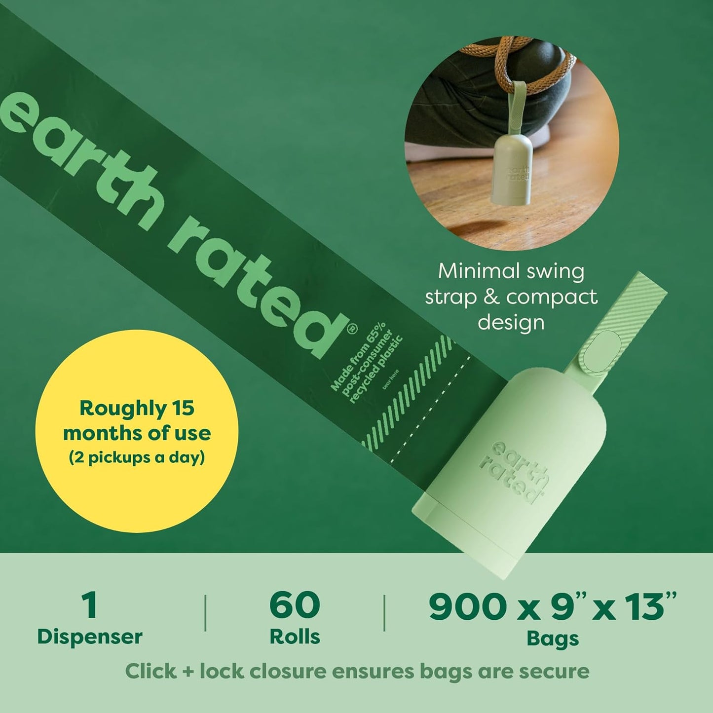 Dog Poop Bag Holder with Dog Poop Bags Rolls, Durable and Guaranteed Leakproof, Lavender Scented, 1 Dispenser and 900 Bags