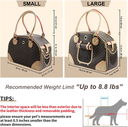 Fashion Dog Carrier PU Leather Dog Handbag Dog Purse Cat Tote Bag Pet Cat Dog Hiking Bag, Brown, Large 42 * 29 * 18Cm