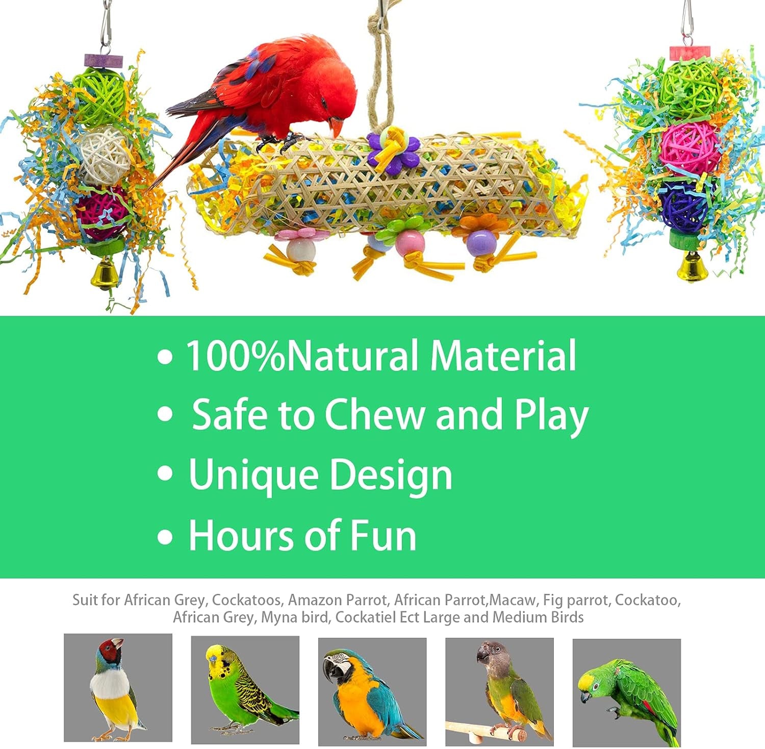 SHANTU 3Pack Bird Chewing Toys Foraging Shredder Toy Parrot Cage Shredder Toy Bird Loofah Toys Foraging Hanging Toy for Cockatiel Conure African Grey Parrot