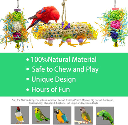 SHANTU 3Pack Bird Chewing Toys Foraging Shredder Toy Parrot Cage Shredder Toy Bird Loofah Toys Foraging Hanging Toy for Cockatiel Conure African Grey Parrot