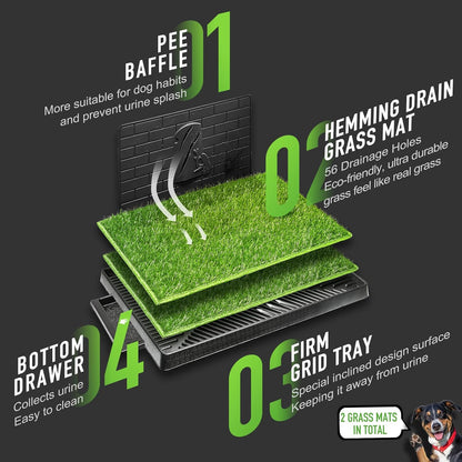 Dog Potty with Tray Large 30''X20'', 2 Pcs Artificial Grass Patch for Indoor and Outdoor Use, Puppy Turf Grass Pad Reusable Training Pads with Pee Baffle, Ideal for Medium and Small Dogs