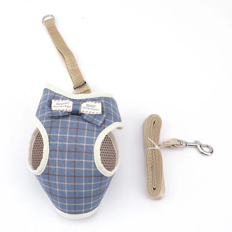 Cat Harness and Leash Set Bowknot Mesh Pet Cat Dog Harness Vest Leads Cat Leash Clothes Cat Collar Dog Traction Harness Belt