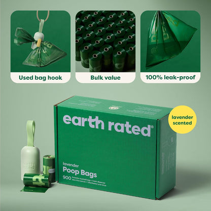Dog Poop Bag Holder with Dog Poop Bags Rolls, Durable and Guaranteed Leakproof, Lavender Scented, 1 Dispenser and 900 Bags