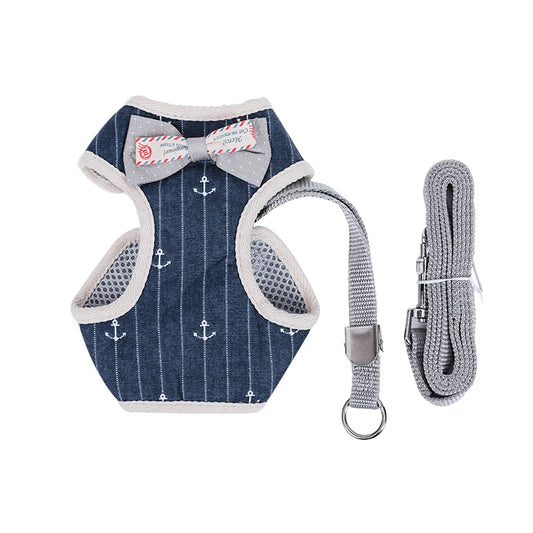 Cat Harness and Leash Set Bowknot Mesh Pet Cat Dog Harness Vest Leads Cat Leash Clothes Cat Collar Dog Traction Harness Belt
