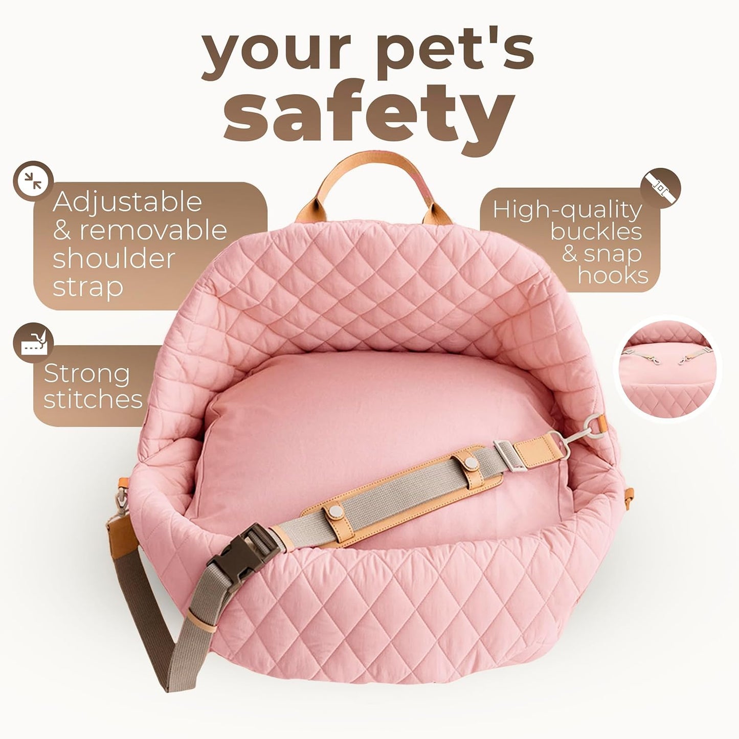 Dog Car Seat for Small Dogs – 3-In-1 Travel Carrier, Booster & Dog Bed for Car – Washable, Anti-Slip, Safety Straps – Fits Front & Back Seats – Cozy Pet Car Seat up to 25 Lbs – Pink