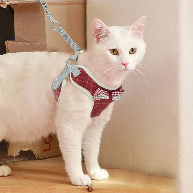 Cat Harness and Leash Set Bowknot Mesh Pet Cat Dog Harness Vest Leads Cat Leash Clothes Cat Collar Dog Traction Harness Belt