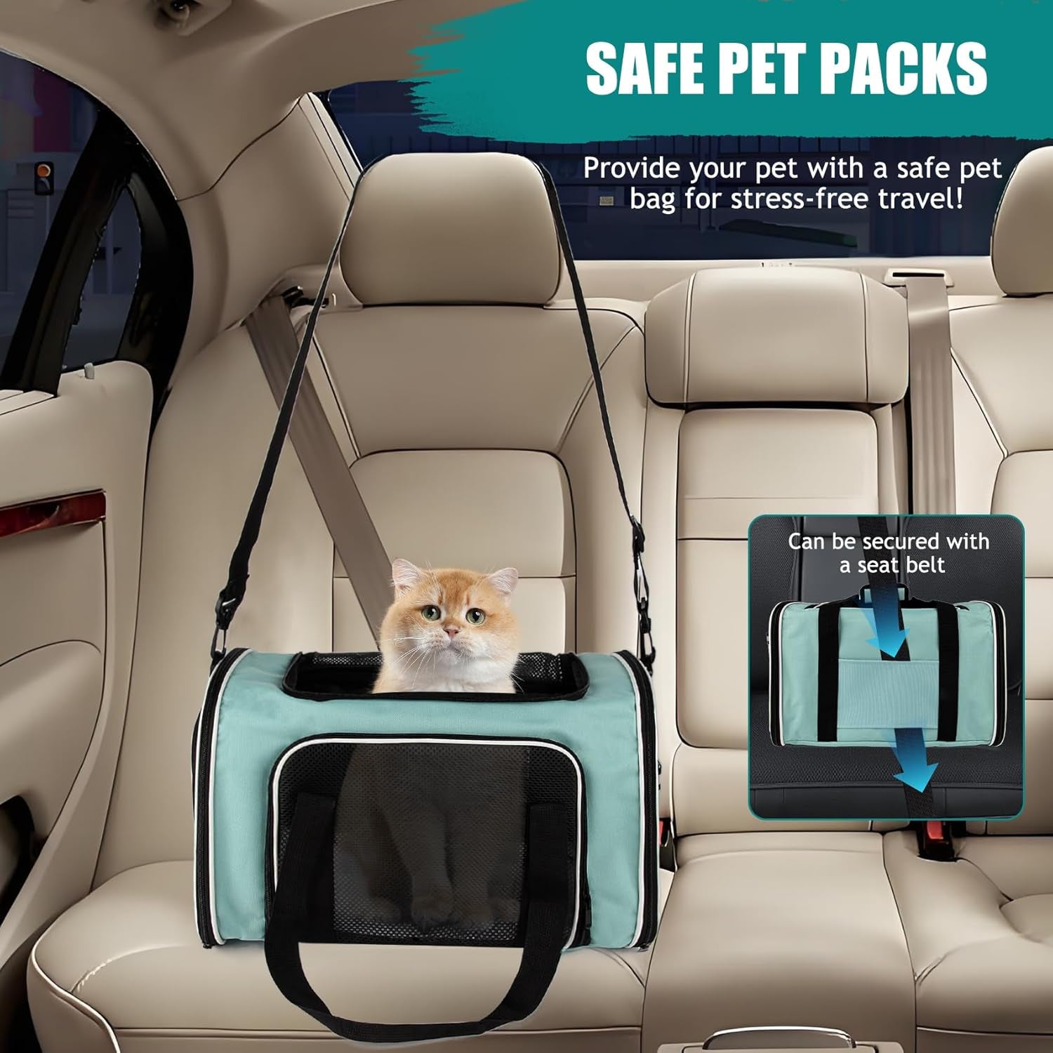 Cat, Dog Carrier for Small Medium Pet Carriers up To15Lbs, Cat Carrier Soft- Sided Puppy Cat Bag Portable Foldable Airline Approved Carrier Travel (Green 18 * 11 * 11)