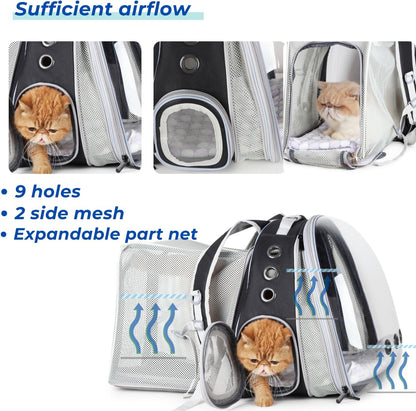 Cat Carrier Backpack, Bubble Dual Expandable Backpack Carrier, Pets and Small Dogs,Airline-Approved, Designed for Travel, Hiking, Walking & Outdoor Use (Dual Expandable-Black)