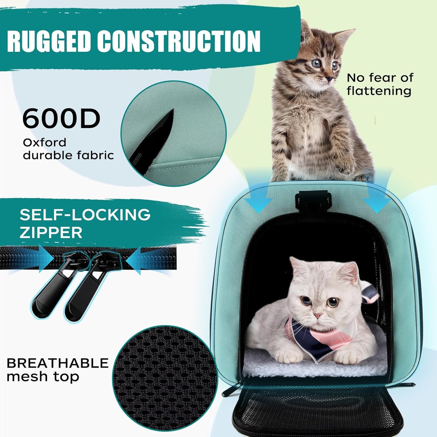 Cat, Dog Carrier for Small Medium Pet Carriers up To15Lbs, Cat Carrier Soft- Sided Puppy Cat Bag Portable Foldable Airline Approved Carrier Travel (Green 18 * 11 * 11)