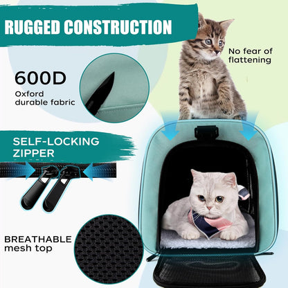 Cat, Dog Carrier for Small Medium Pet Carriers up To15Lbs, Cat Carrier Soft- Sided Puppy Cat Bag Portable Foldable Airline Approved Carrier Travel (Green 18 * 11 * 11)