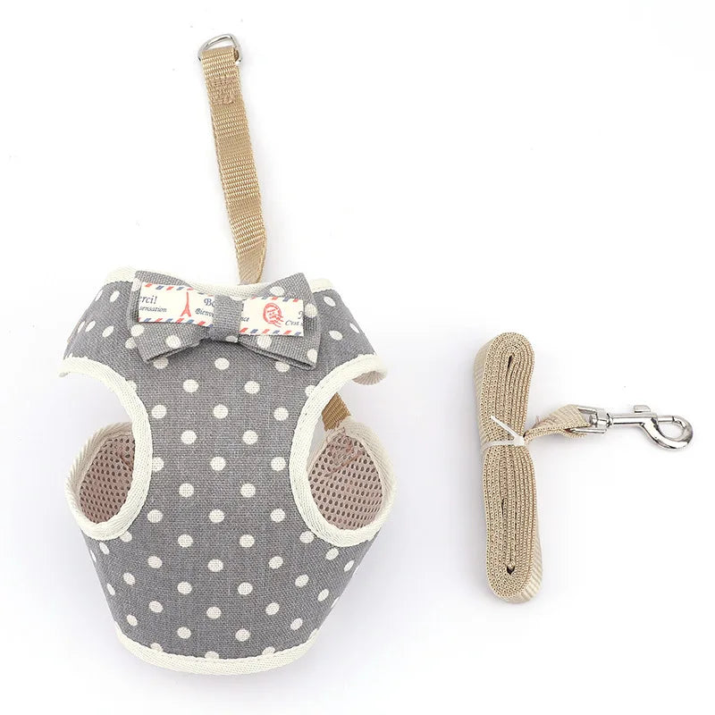 Cat Harness and Leash Set Bowknot Mesh Pet Cat Dog Harness Vest Leads Cat Leash Clothes Cat Collar Dog Traction Harness Belt