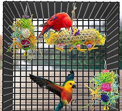 SHANTU 3Pack Bird Chewing Toys Foraging Shredder Toy Parrot Cage Shredder Toy Bird Loofah Toys Foraging Hanging Toy for Cockatiel Conure African Grey Parrot