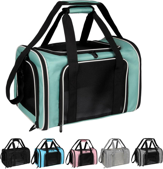 Cat, Dog Carrier for Small Medium Pet Carriers up To15Lbs, Cat Carrier Soft- Sided Puppy Cat Bag Portable Foldable Airline Approved Carrier Travel (Green 18 * 11 * 11)