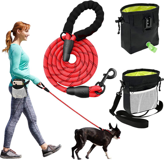5/6 Ft Dog Leash with Highly Reflective Threads and Comfortable Padded Handle-Multifunction Dog Treat Pouch for Dog Walking-Dog Leashes for Large, Medium & Small Dogs(5Ft/Red)