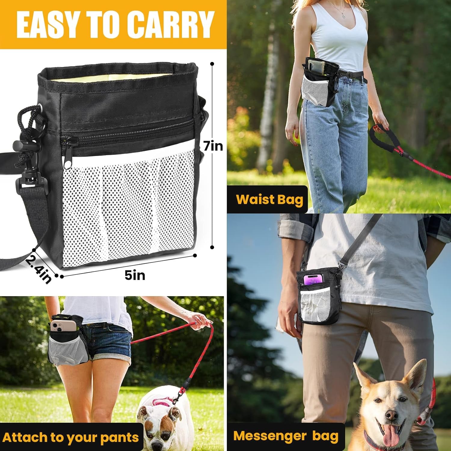 5/6 Ft Dog Leash with Highly Reflective Threads and Comfortable Padded Handle-Multifunction Dog Treat Pouch for Dog Walking-Dog Leashes for Large, Medium & Small Dogs(5Ft/Red)