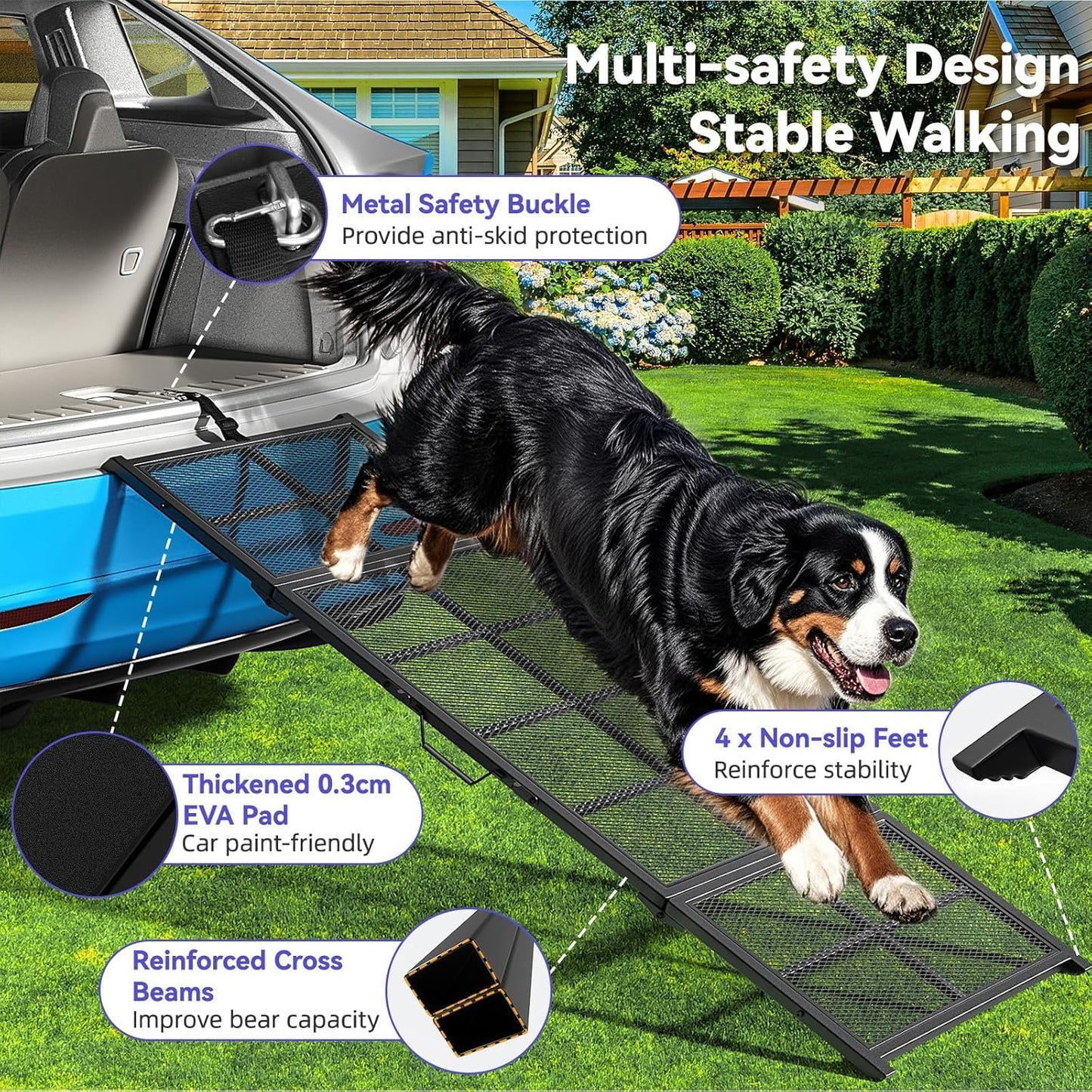 74'' L & 20'' W Portable Dog Ramp for Car - Extra Wide Lightweight Pet Dog Ramps for Large Dogs with Non-Slip Mesh, Outdoor Dog Ramp up to 400LBS, Dog Steps Stair Get into a Car Suv/Truck/Rv/Bed