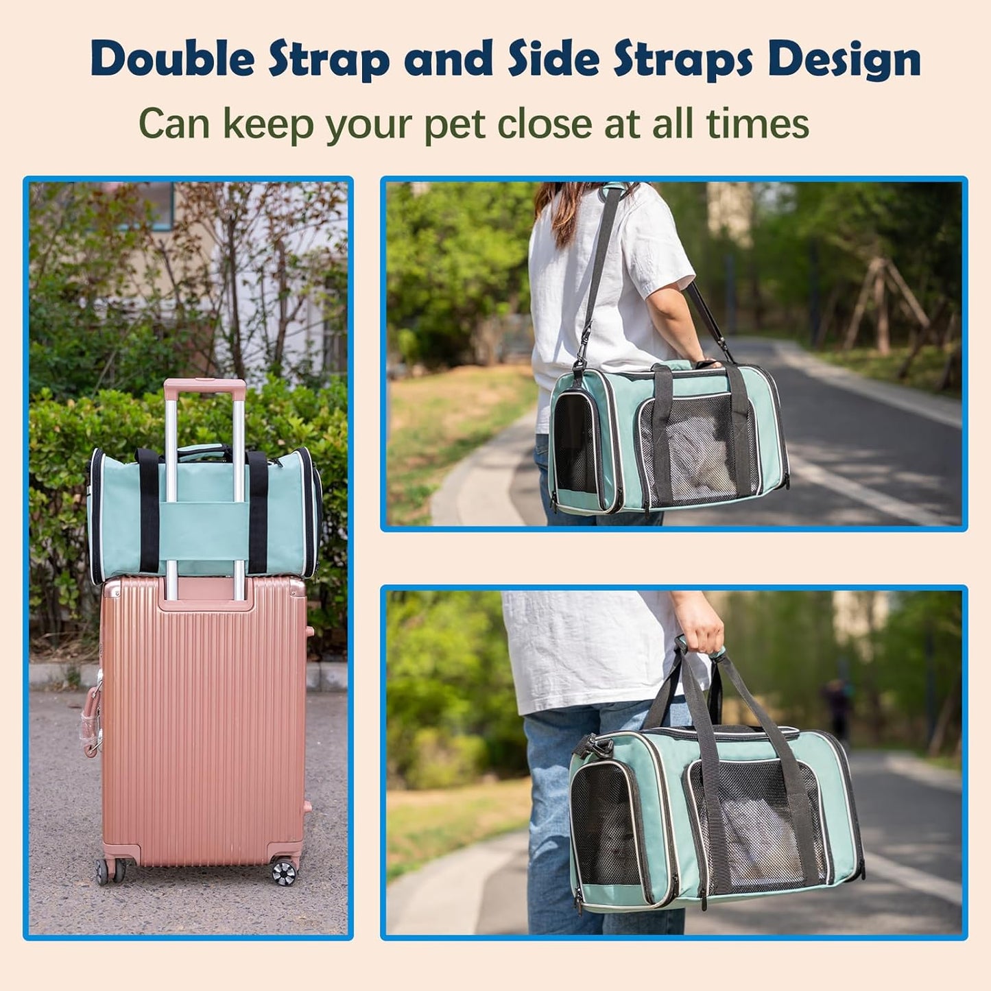 Cat, Dog Carrier for Small Medium Pet Carriers up To15Lbs, Cat Carrier Soft- Sided Puppy Cat Bag Portable Foldable Airline Approved Carrier Travel (Green 18 * 11 * 11)