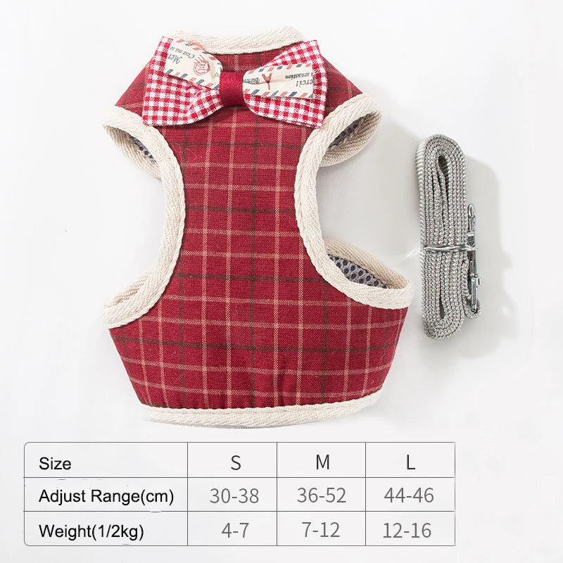Cat Harness and Leash Set Bowknot Mesh Pet Cat Dog Harness Vest Leads Cat Leash Clothes Cat Collar Dog Traction Harness Belt