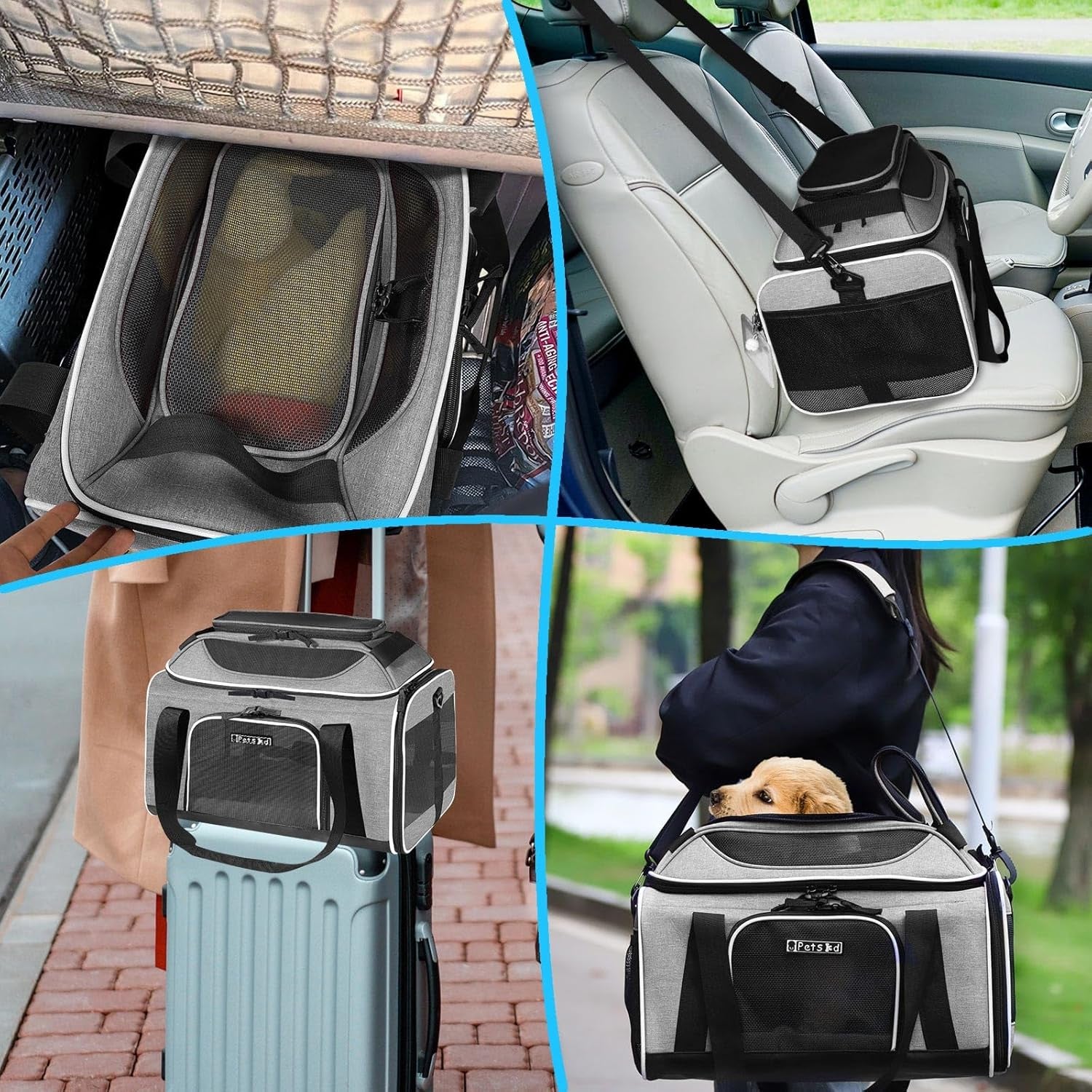 Top-Expandable Pet Carrier 17X12X8.5 Inches Jetblue Frontier Spirit Airline Approved, Soft-Sided Carrier for Small Cats and Dogs with Locking Safety Zippers and Anti-Scratch Mesh(Grey)