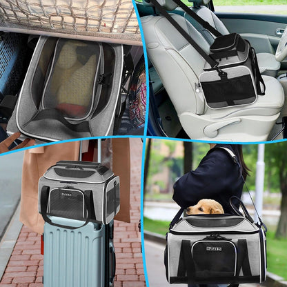 Top-Expandable Pet Carrier 17X12X8.5 Inches Jetblue Frontier Spirit Airline Approved, Soft-Sided Carrier for Small Cats and Dogs with Locking Safety Zippers and Anti-Scratch Mesh(Grey)